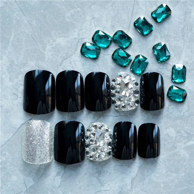 Elegant Press-On Nail Art with Gemstone Accents