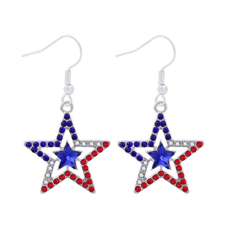 Women's long multi-layer star drop earrings with crystal embellishments and rhodium-plated alloy Kalsten