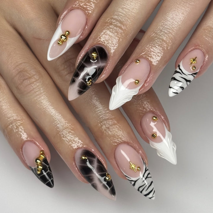 Elegant Stiletto Nail Art Extensions with Geometric Design Kalsten