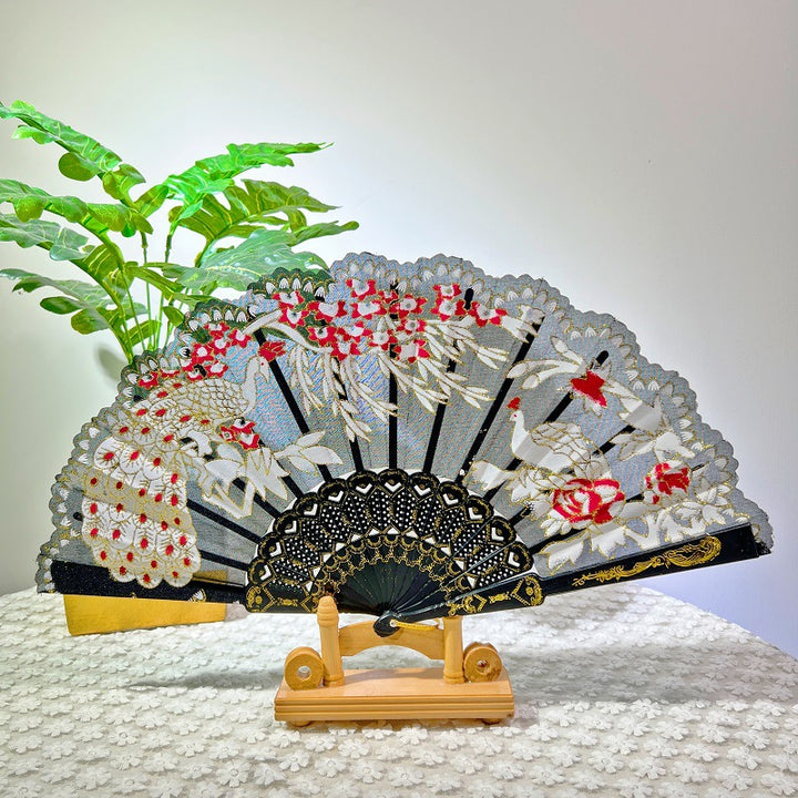 Women Folding Hand Fan with Elegant Embroidery Kalsten