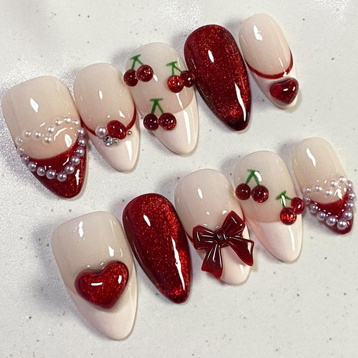 Decorative Press-On Nail Art Set with Heart and Bow Accents kalsten