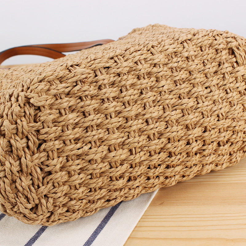 Durable straw tote bag with sturdy leather handles Kalsten