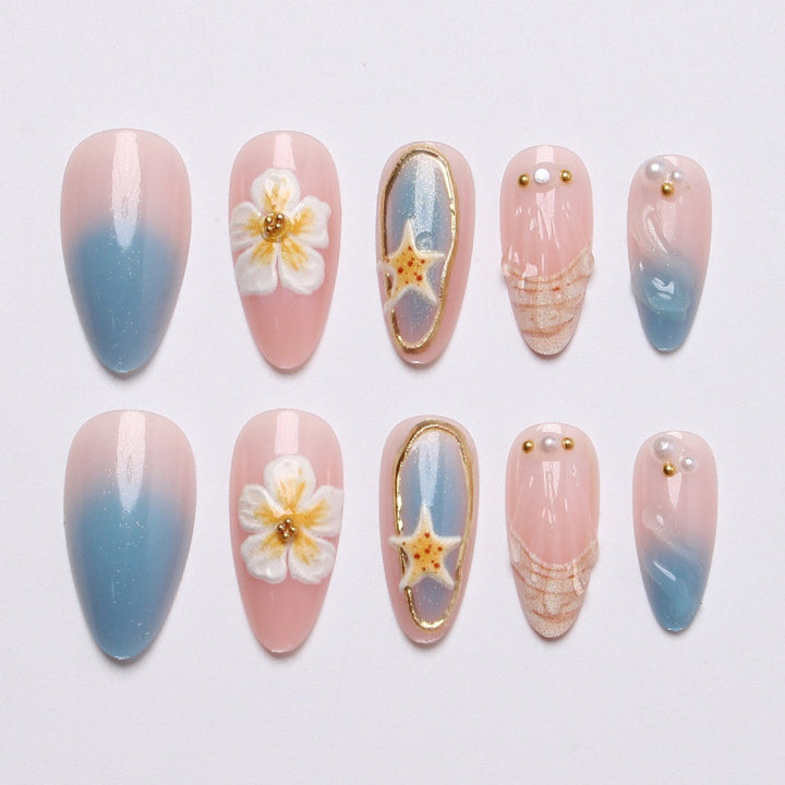 Artistic Shell-Inspired Press-On Nail Set