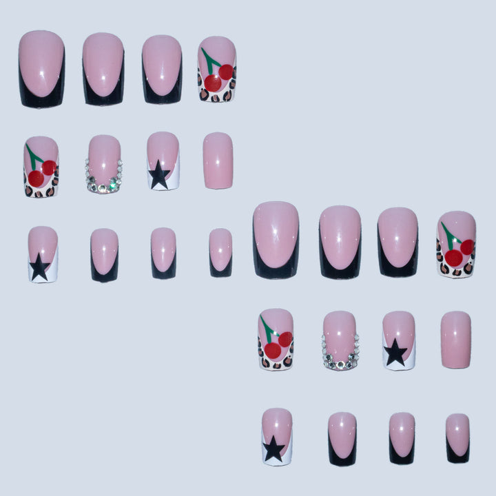 Artistic Nail Art Design Set with Cherry and Star Accents