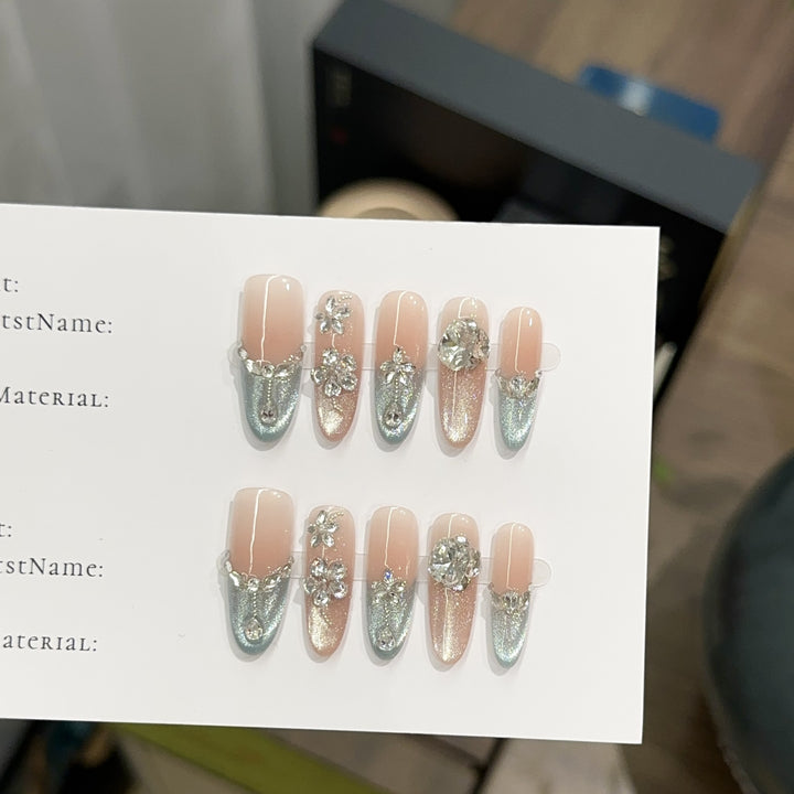 Decorative Press-On Nail Set with Crystal Accents