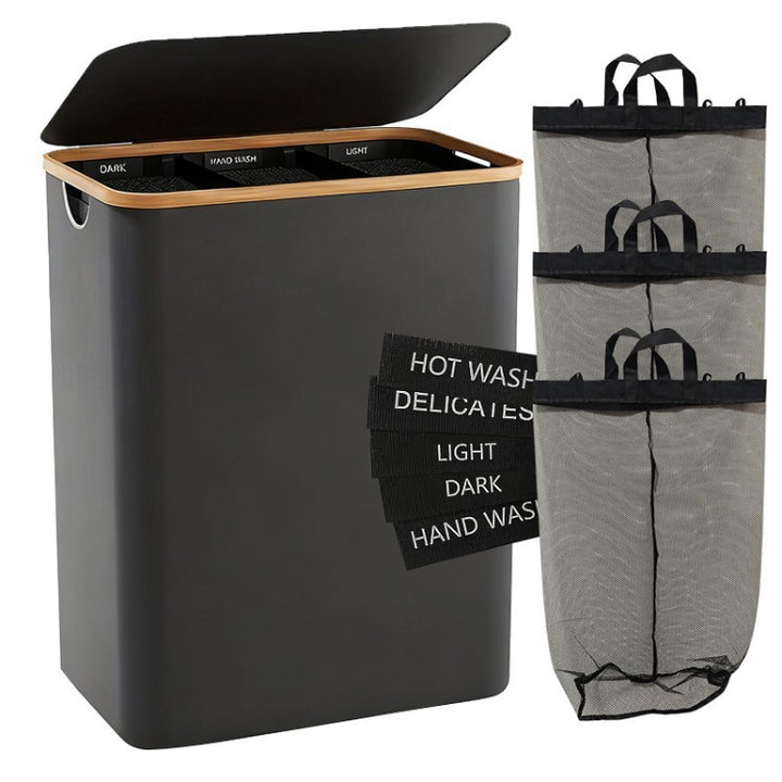 Laundry separation system with bamboo lid and multiple compartments Kalsten