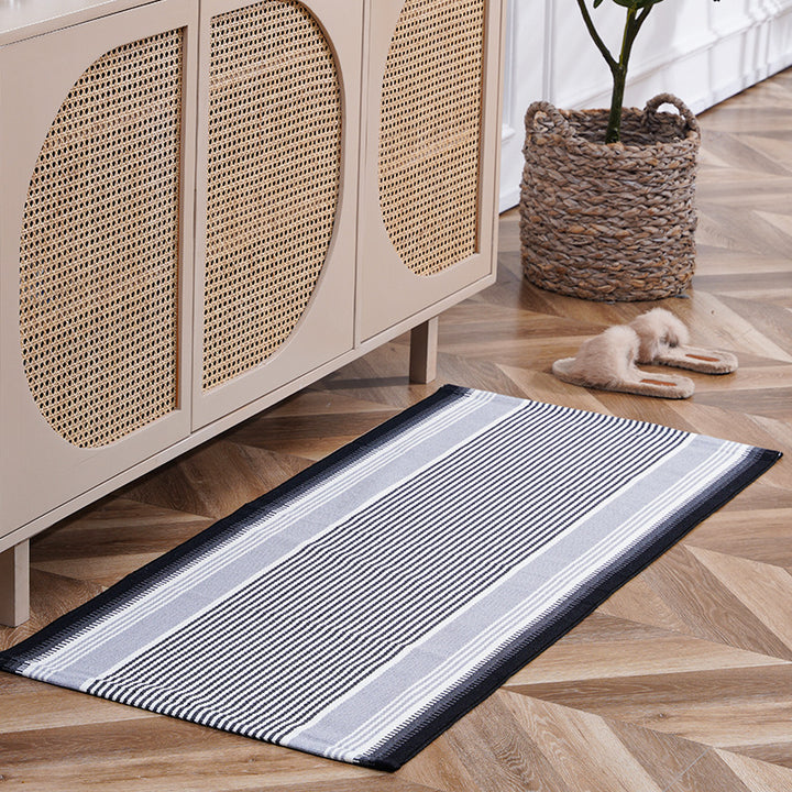 Flat-woven runner rug with check pattern and decorative border stripe Kalsten