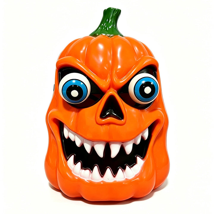 Scary Halloween pumpkin decoration figure with candy compartment, LED eyes and distinctive spooky face