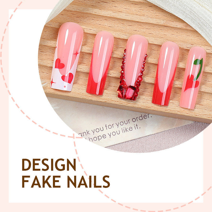 Creative nail art set with romantic heart designs and glitter accents Kalsten