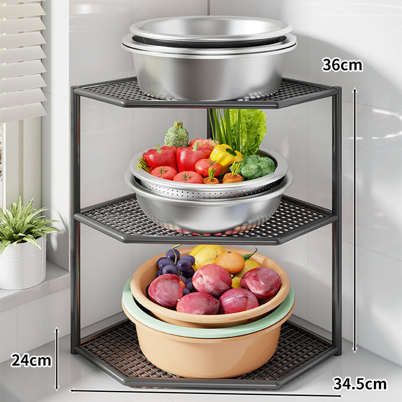 Corner Three-Tier Metal Mesh Kitchen Countertop Organizer