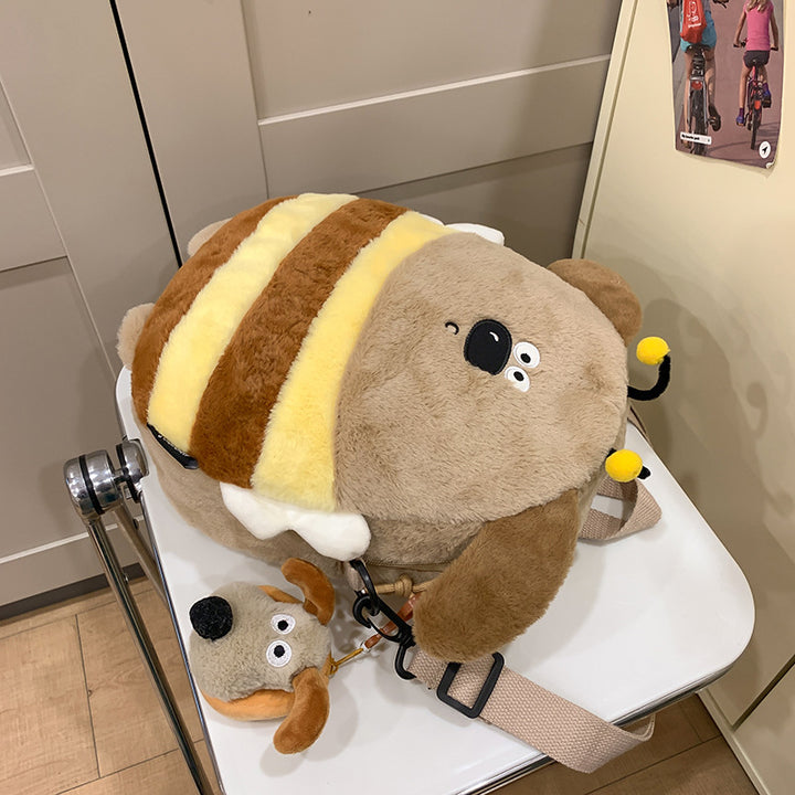 Plush Cartoon Dog-Themed Crossbody Bag