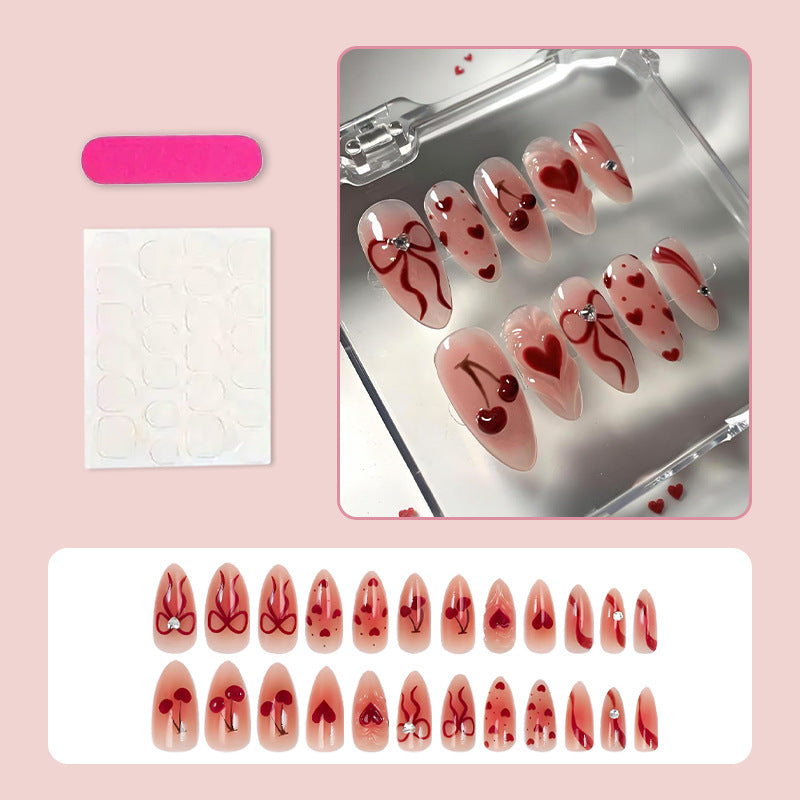 Artificial nail set with romantic heart and cherry motifs Kalsten