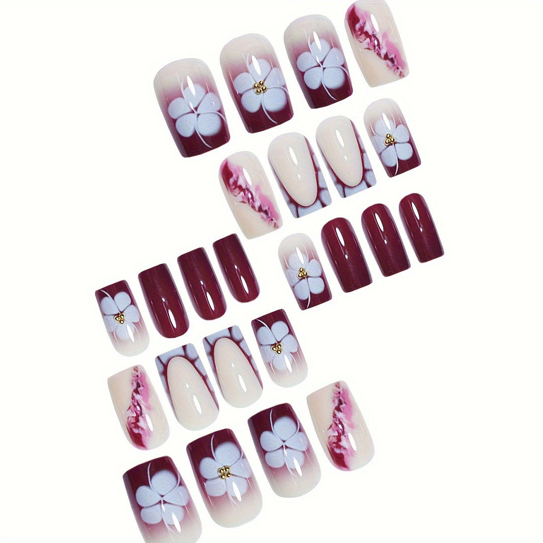 Artistic Gel Nail Extensions with Floral Design Kalsten