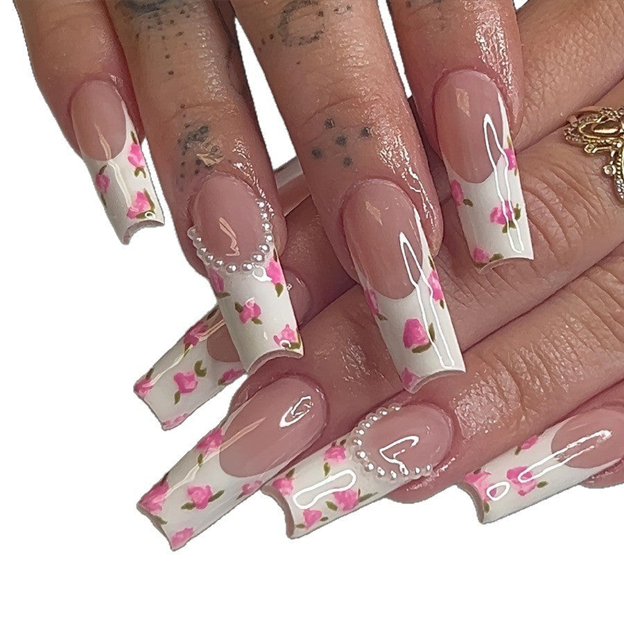 Artificial nail set with floral designs and elegant decorations Kalsten