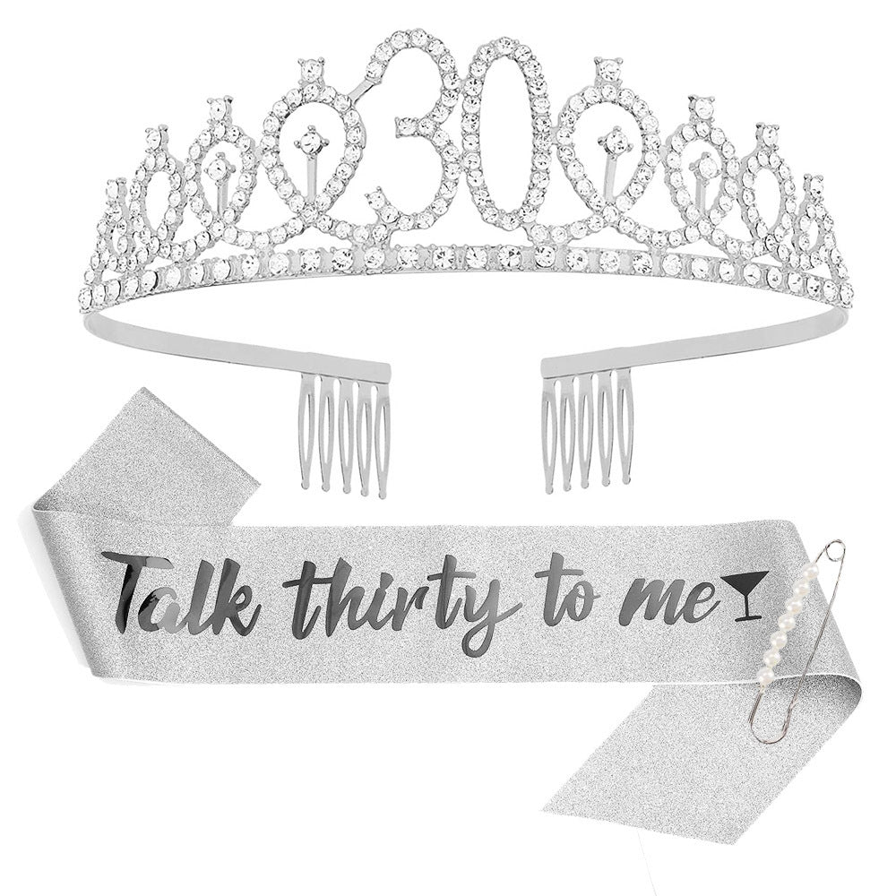 Women Crystal-Embellished Birthday Crown with Personalized Sash Kalsten