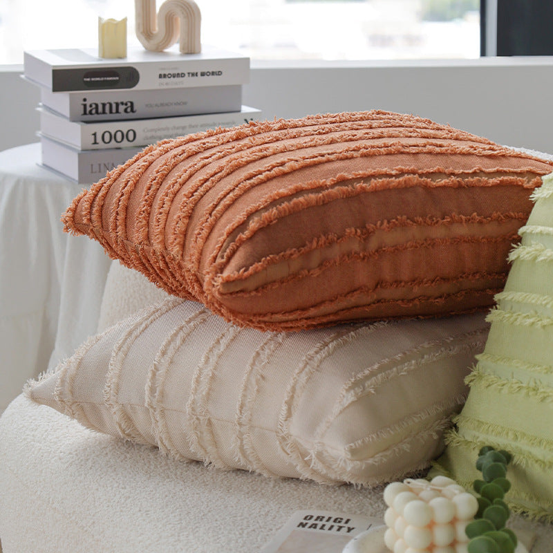 Square decorative cushion cover with frayed stripe structure Kalsten