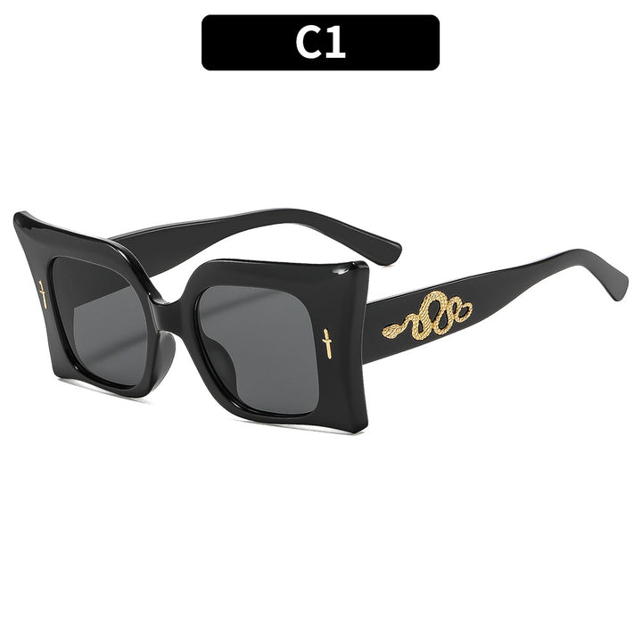 Oversized Square Frame Sunglasses with Unique Gold Snake Detail