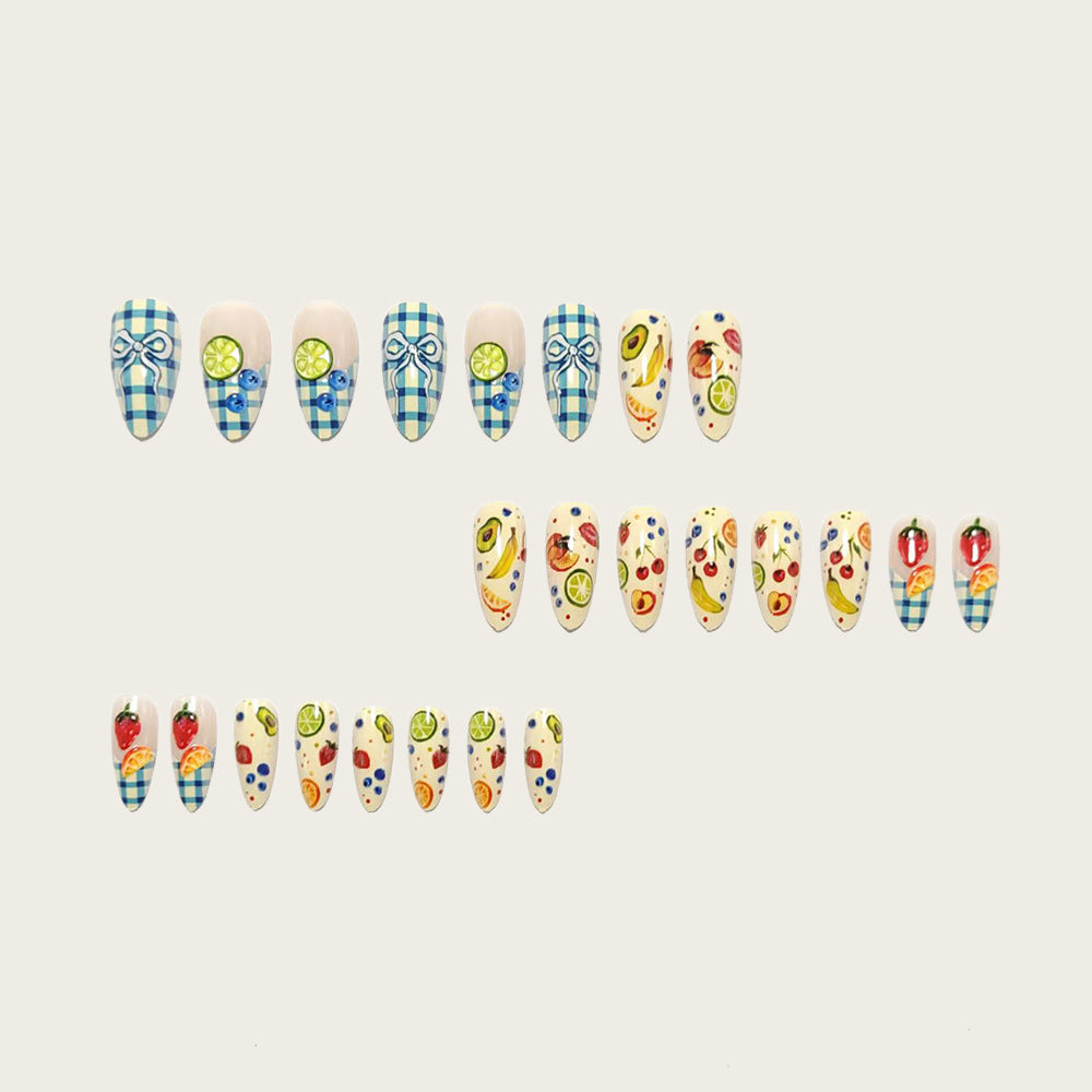 Artificial nails with fruity and checkered design Kalsten