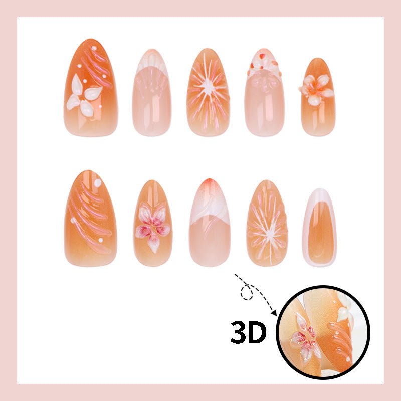 Artificial nail set with floral accents and elegant ombre effect Kalsten