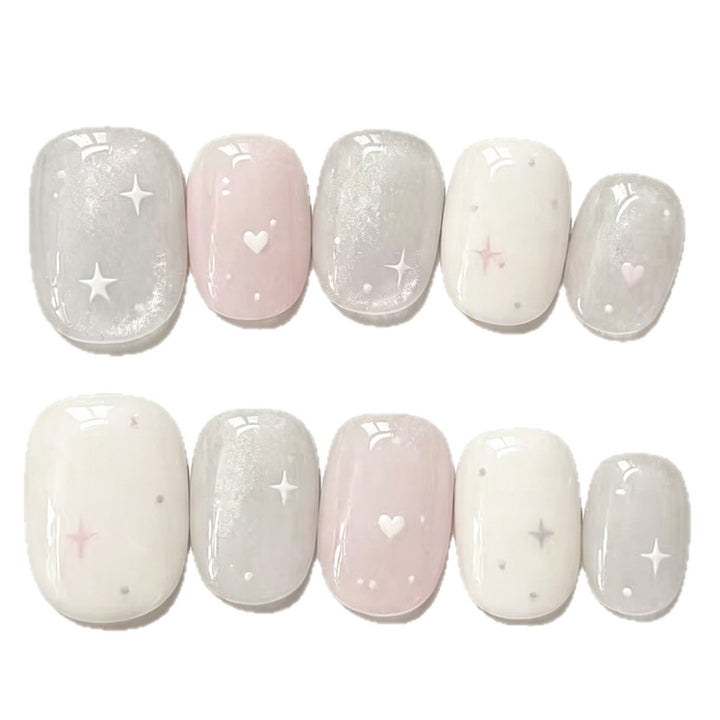 Dreamy Hearts and Stars Press-On Nail Art Set Kalsten