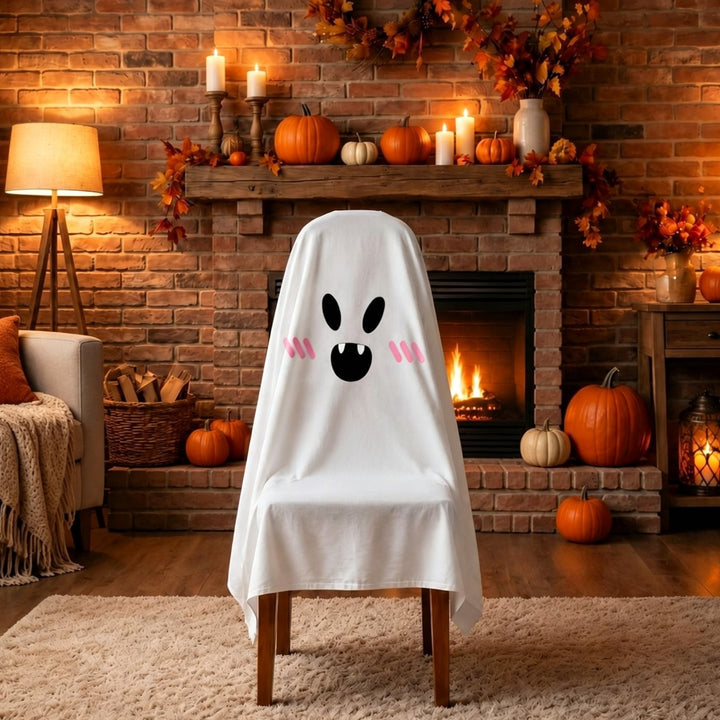 Ghost Throw Costume with Sewn-On Eyes and Bow Appliqué