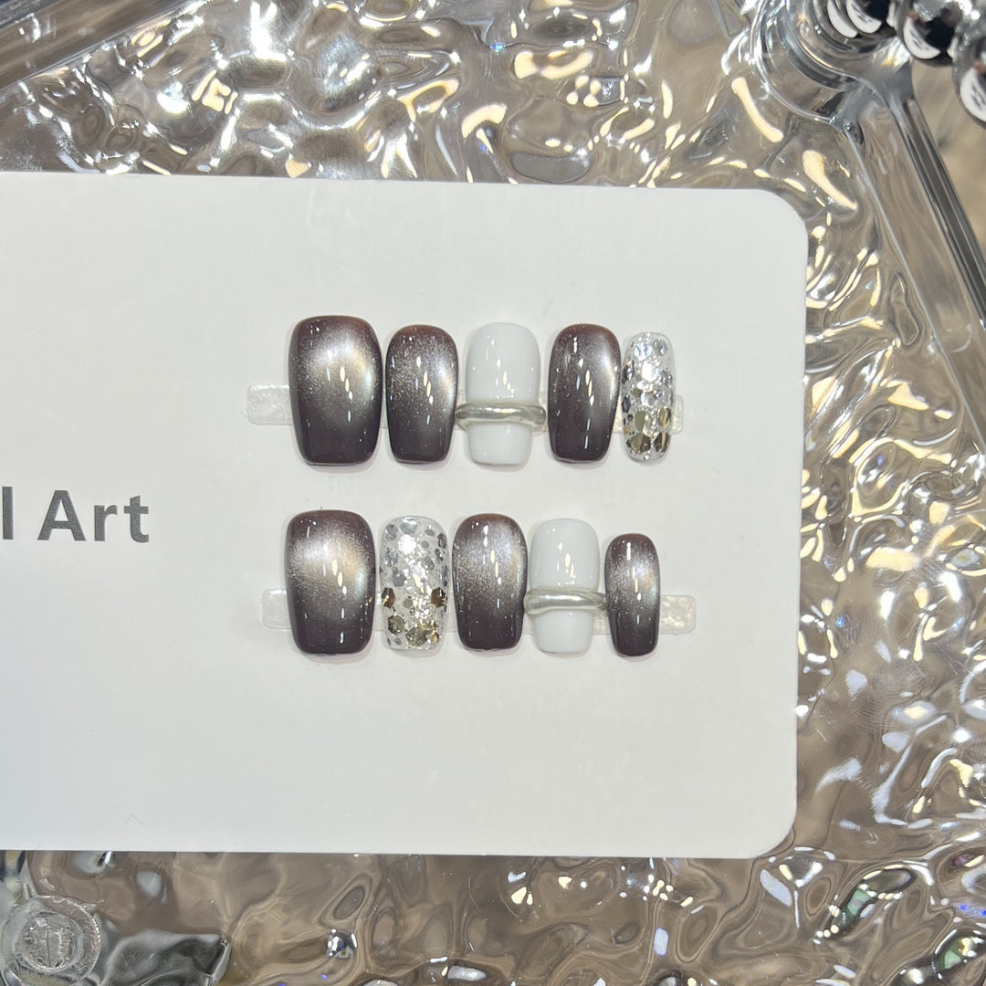 Press-On Nail Art Set with Ombre and Glitter Accents Kalsten