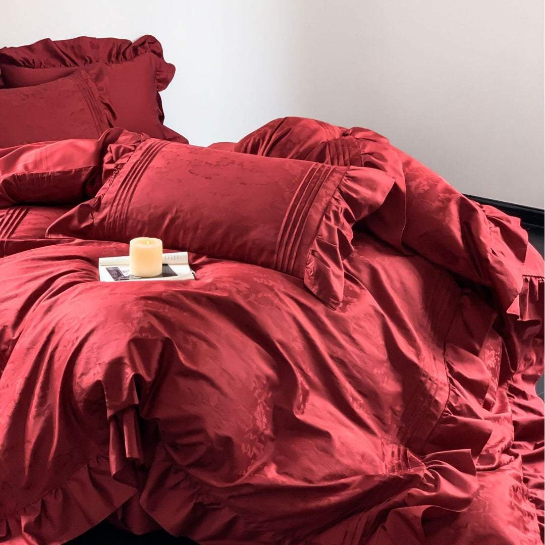 Luxurious satin bedding set with frill and jacquard detail Kalsten