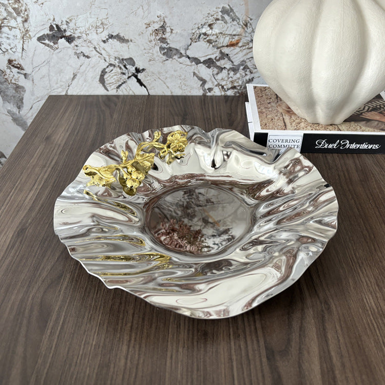 Decorative Artistic Metal Bowl with Floral Accents