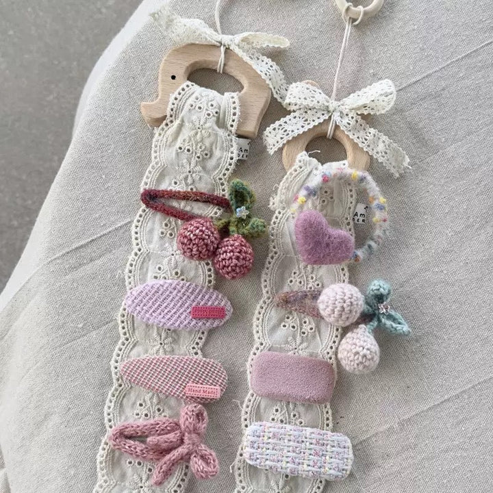 Wooden Elephant Teether with Organic Lace Sensory Ribbon