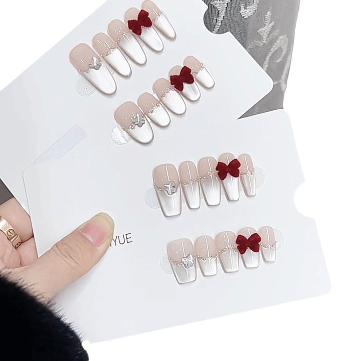 Decorative Press-On Nail Set with Elegant Bow Accents Kalsten