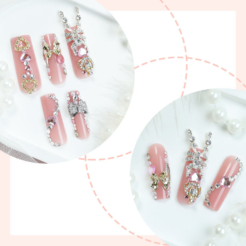 Decorative Press-On Nail Art Set with Glamorous Gem Accents kalsten