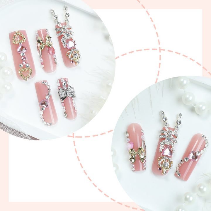 Decorative Press-On Nail Art Set with Glamorous Gem Accents kalsten