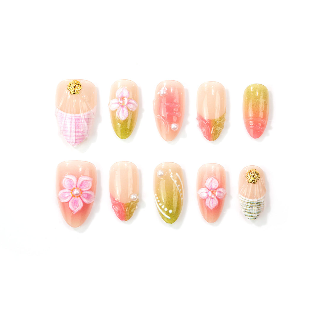 Artistic Floral-Themed Press-On Nail Set Kalsten