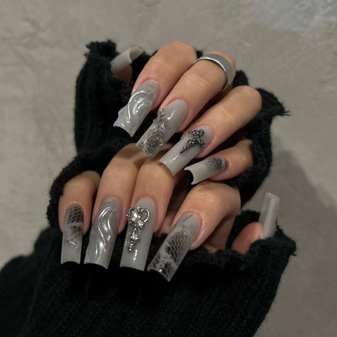 Artful Nail Extensions with Noble Accents Kalsten