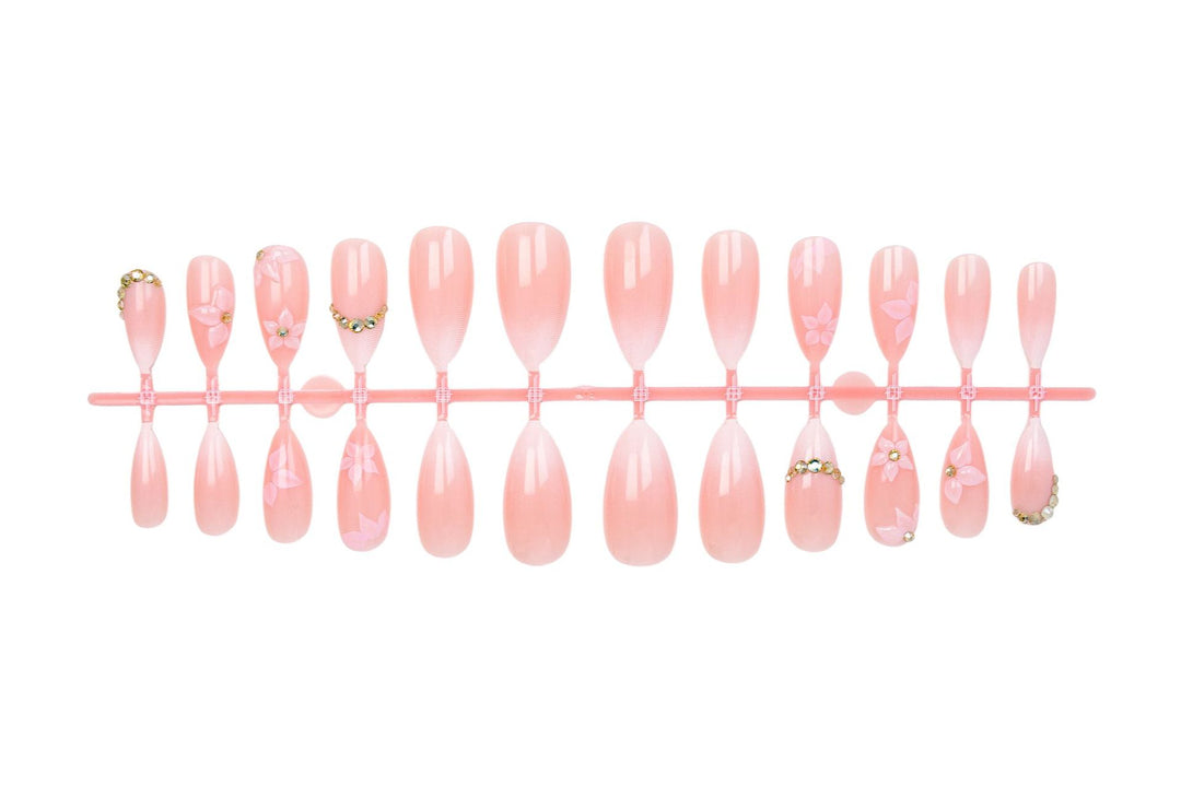 Artificial nail set with romantic flower and glitter accents Kalsten