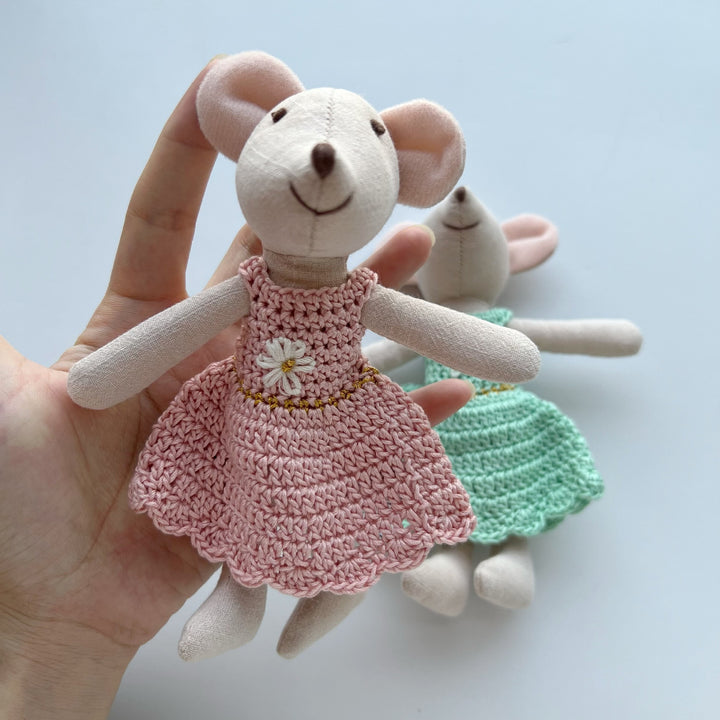Handmade Organic Cotton Knit Mouse Plush Doll Set