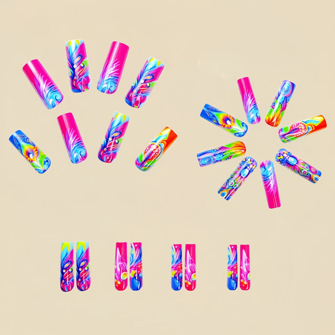 Artificial Nails In Creative and Colorful Flower Pattern Kalsten