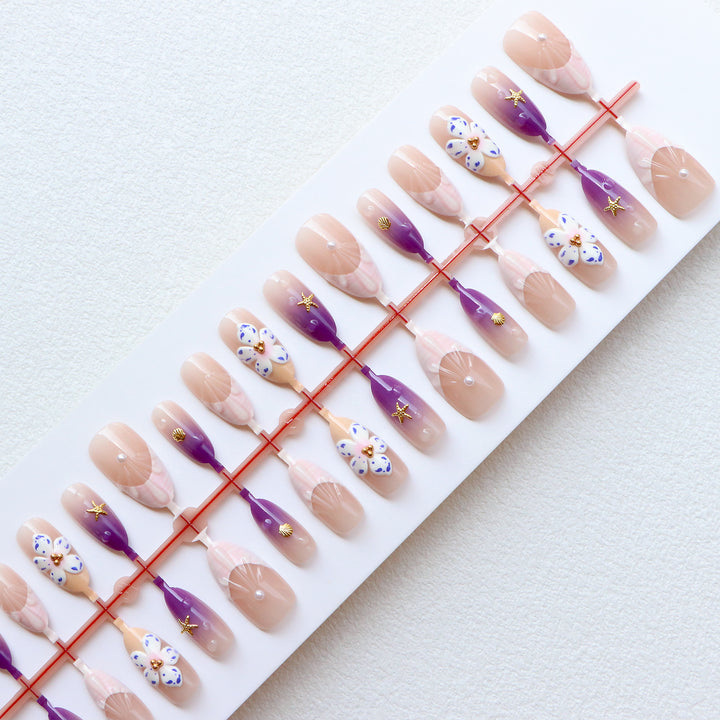 Decorative Press-On Nail Art Set with Floral and Ocean Themes Kalsten