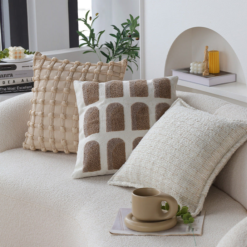 Square cushion cover with geometric knot grid and linen touch Kalsten