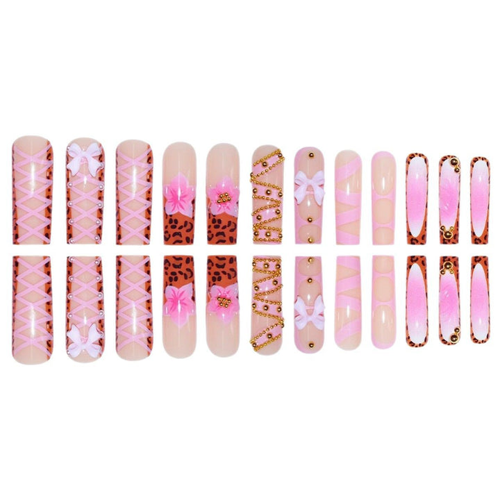 Decorative Stiletto Press-On Nails with 3D Floral and Bow Accents Kalsten