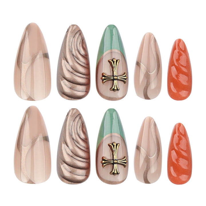 Artful stiletto nails with glitter and motif decorations Kalsten