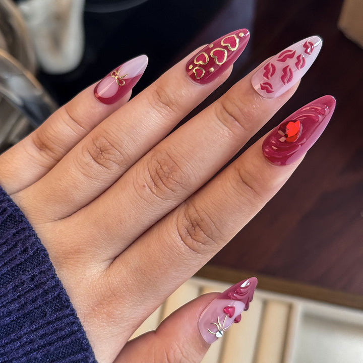 Romantic Heart-Themed Press-On Nail Set Kalsten