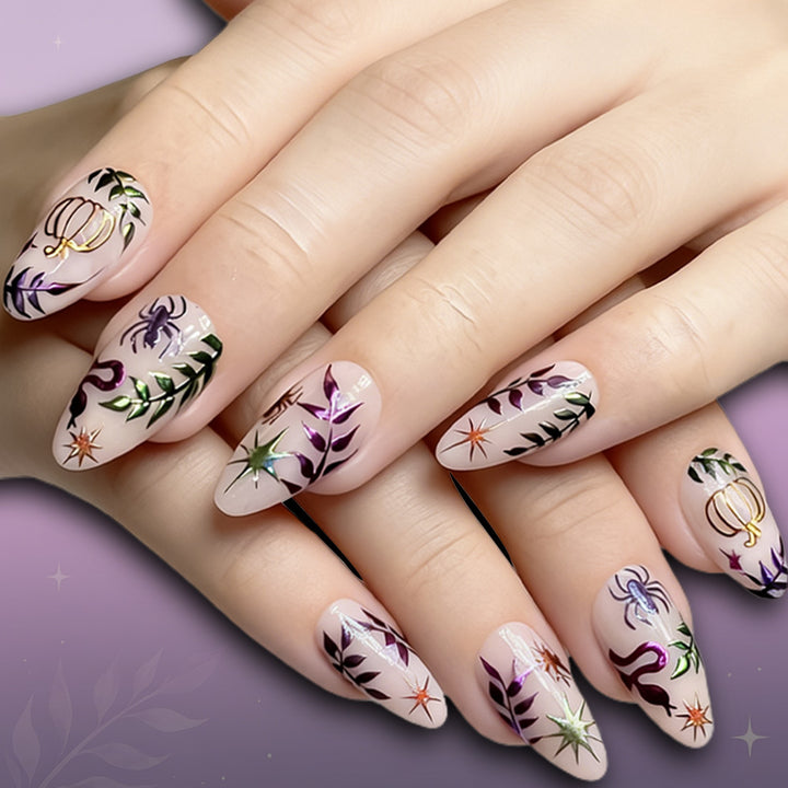Artistic Press-On Nail Set with Halloween-Inspired Designs Kalsten