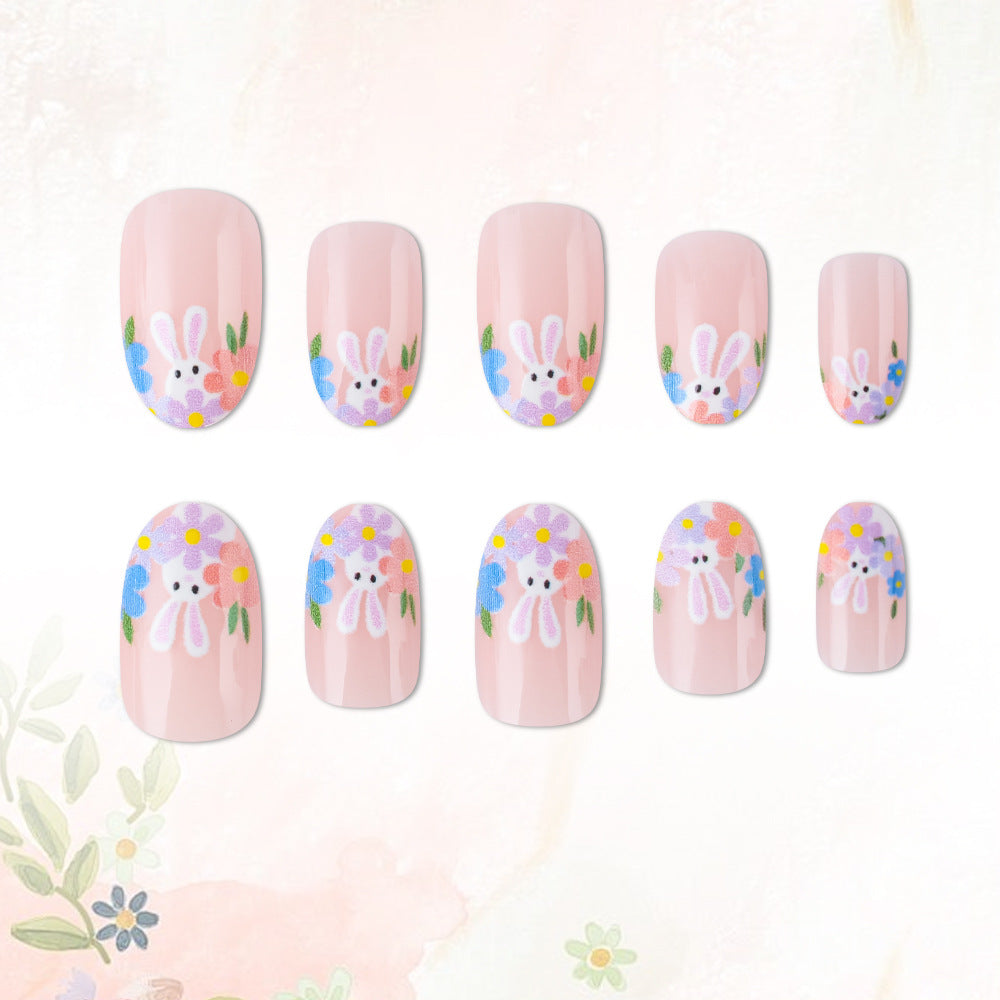 Artistic Floral Bunny Press-On Nails Kalsten