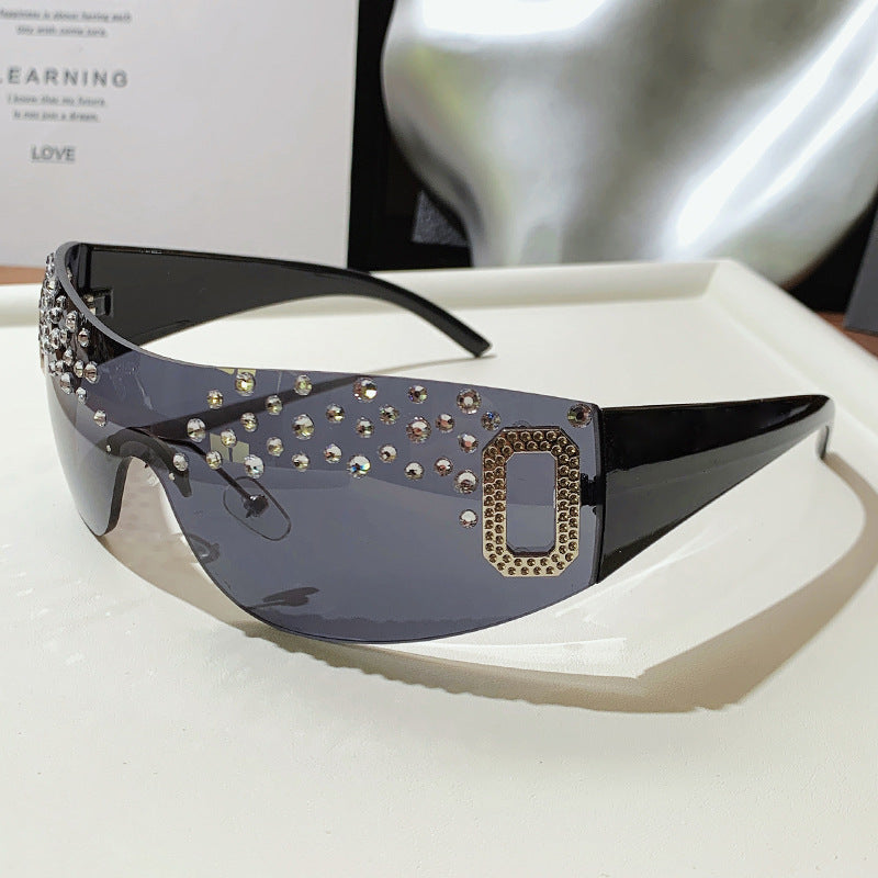 Glamorous Rhinestone-Embellished Shield Sunglasses