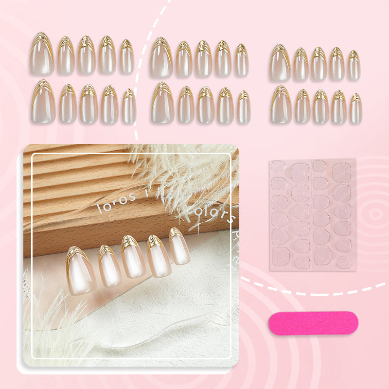 Elegant Press-On Nail Set with Gold Accent