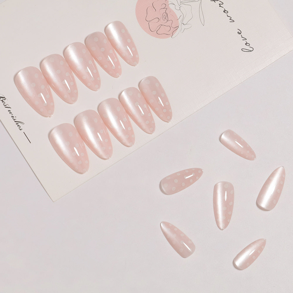 Elegant Almond-Shaped Press-On Nail Set with Polka Dot Design Kalsten