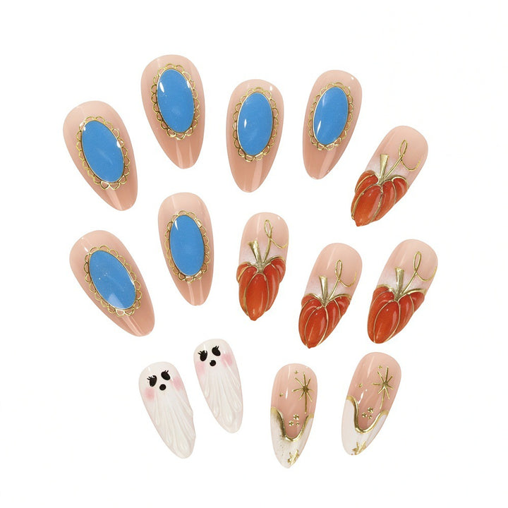 Creative artificial nails with autumn design and detailed accents Kalsten