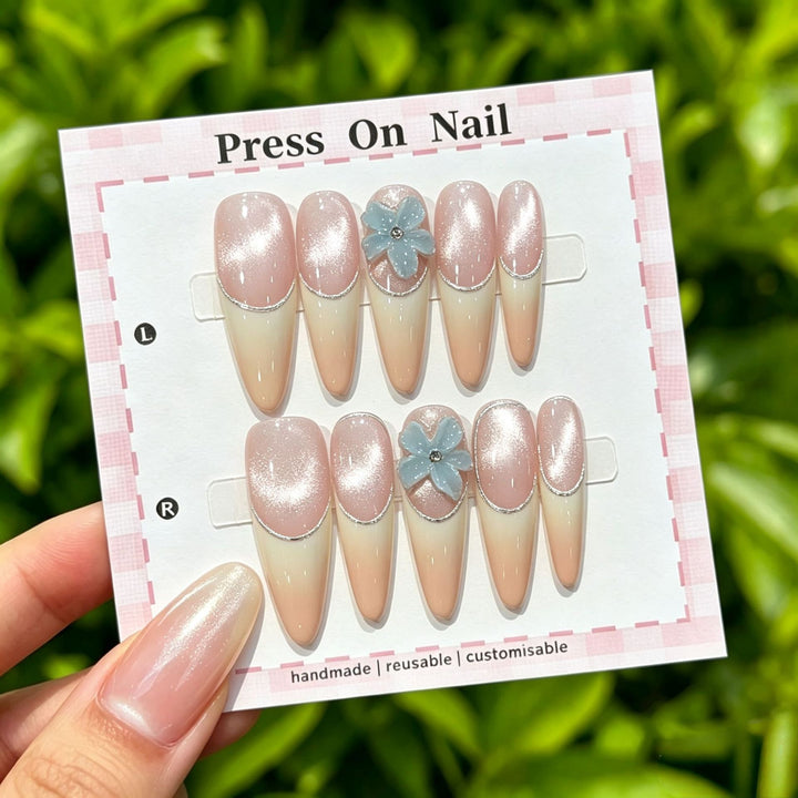 Artistic Press-On Nail Set with Tropical and Floral Accents