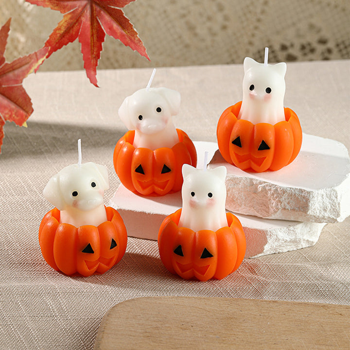 Novelty Halloween Puppy-in-Pumpkin Decorative Wax Candle